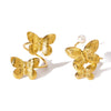 Wholesale Light Luxury Inlaid Pearl Butterfly Ring For Ladies Stainless Steel Ins Style 18K Furnace Vacuum Plated With Bow And Insect Patterns