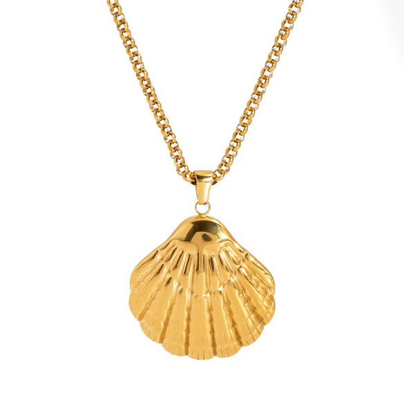 Wholesale Light Luxury Ins Style Beach Shell Stainless Steel Jewelry Set With Pendant Necklace And Earrings Pvd Furnace Vacuum Real Gold Plated