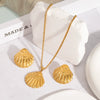 Wholesale Light Luxury Ins Style Beach Shell Stainless Steel Jewelry Set With Pendant Necklace And Earrings Pvd Furnace Vacuum Real Gold Plated