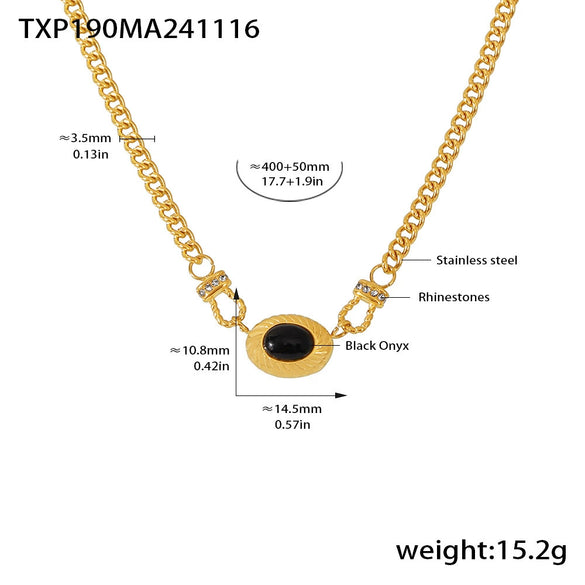 Wholesale Light Luxury Jewelry Set With Horseshoe Buckle And Diamond Stainless Steel And Black Onyx 18K Gold Plated