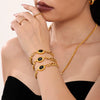 Wholesale Light Luxury Jewelry Set With Horseshoe Buckle And Diamond Stainless Steel And Black Onyx 18K Gold Plated