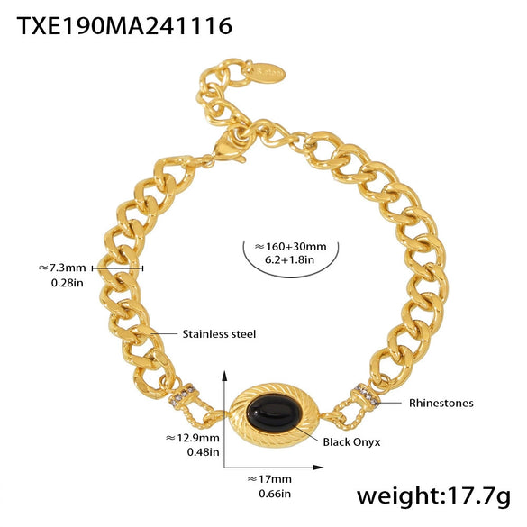 Wholesale Light Luxury Jewelry Set With Horseshoe Buckle And Diamond Stainless Steel And Black Onyx 18K Gold Plated