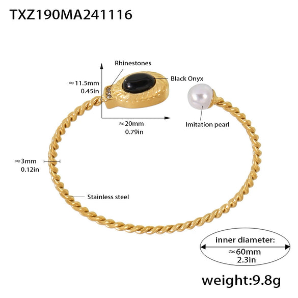 Wholesale Light Luxury Jewelry Set With Horseshoe Buckle And Diamond Stainless Steel And Black Onyx 18K Gold Plated