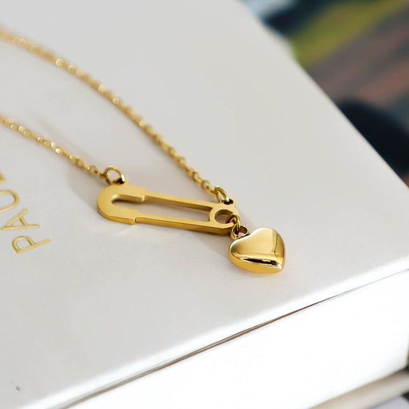 Wholesale Light Luxury Jewelry Titanium Steel Heart Shape Geometric Pendant O Chain Necklace Electroplated For Women