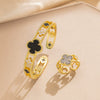 Wholesale Light Luxury Joker Lucky Four Leaf Clover Hand Jewelry Copper Micro Inlaid Zircon Electroplated Bracelet Ring