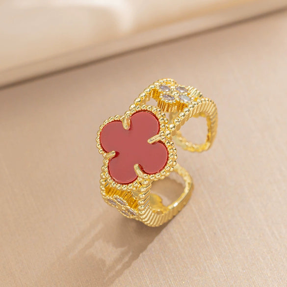 Wholesale Light Luxury Joker Lucky Four Leaf Clover Hand Jewelry Copper Micro Inlaid Zircon Electroplated Bracelet Ring