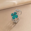 Wholesale Light Luxury Joker Lucky Four Leaf Clover Hand Jewelry Copper Micro Inlaid Zircon Electroplated Bracelet Ring