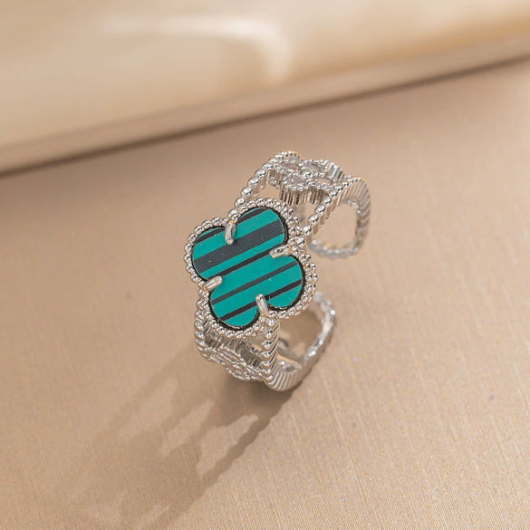 Wholesale Light Luxury Joker Lucky Four Leaf Clover Hand Jewelry Copper Micro Inlaid Zircon Electroplated Bracelet Ring