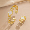Wholesale Light Luxury Joker Lucky Four Leaf Clover Hand Jewelry Copper Micro Inlaid Zircon Electroplated Bracelet Ring