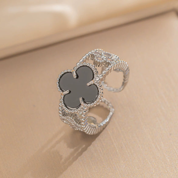 Wholesale Light Luxury Joker Lucky Four Leaf Clover Hand Jewelry Copper Micro Inlaid Zircon Electroplated Bracelet Ring