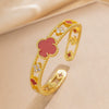 Wholesale Light Luxury Joker Lucky Four Leaf Clover Hand Jewelry Copper Micro Inlaid Zircon Electroplated Bracelet Ring