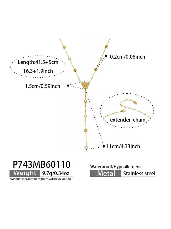 Wholesale Light Luxury Lion Head Y Shaped Tassel Stainless Steel Electroplated Jewelry Set For Women Including Necklace Earrings And Bracelet