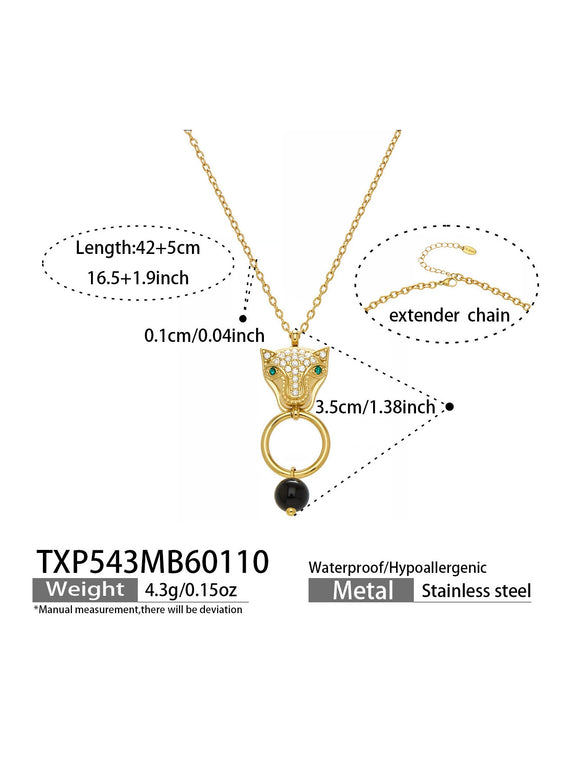 Wholesale Light Luxury Lion Head Y Shaped Tassel Stainless Steel Electroplated Jewelry Set For Women Including Necklace Earrings And Bracelet