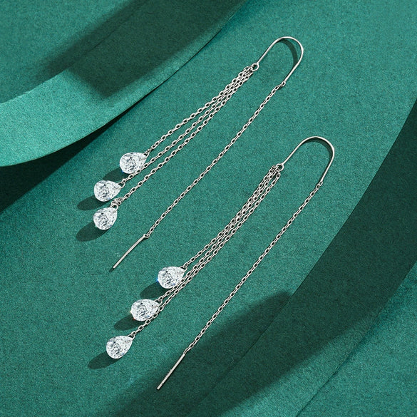Wholesale Light Luxury Long Tassel Water Drop Shaped Simulation Diamond Earrings For Women S925 Sterling Silver Inlaid With Zircon