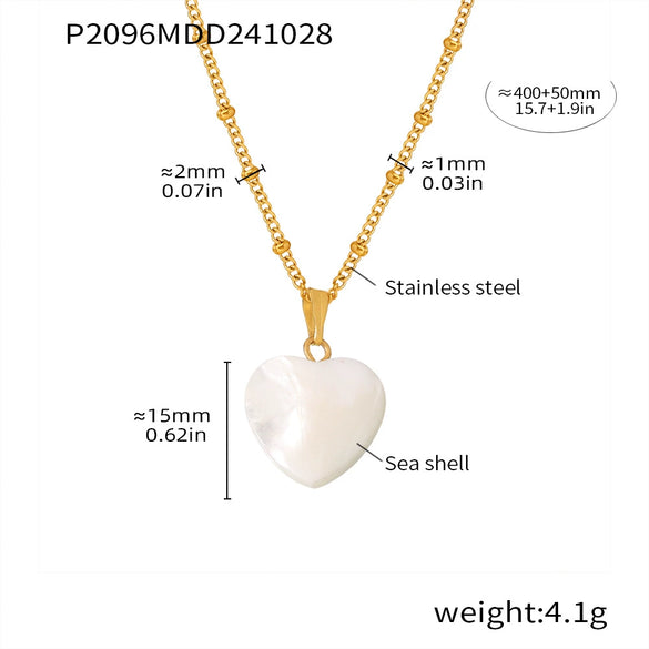 Wholesale Light Luxury Love Heart Shell Pendant Necklace Stainless Steel 18K Gold Plated