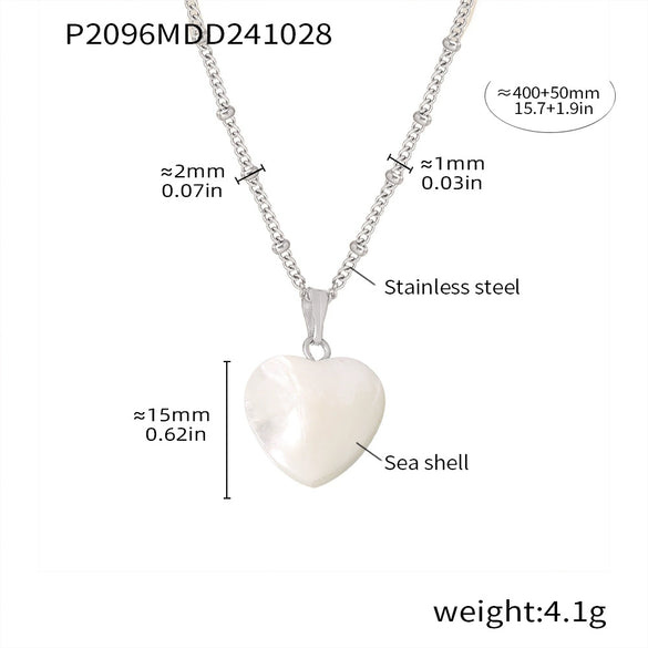 Wholesale Light Luxury Love Heart Shell Pendant Necklace Stainless Steel 18K Gold Plated