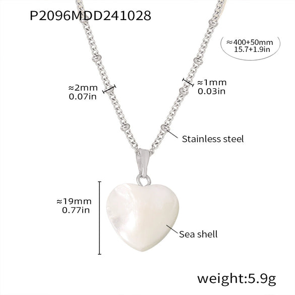 Wholesale Light Luxury Love Heart Shell Pendant Necklace Stainless Steel 18K Gold Plated