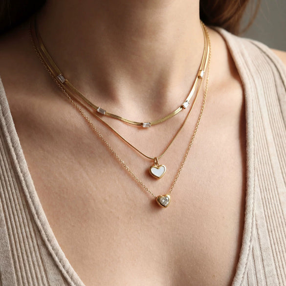 Wholesale Light Luxury Love Heart Titanium Steel Goldplated Snake Chain Necklace For Women