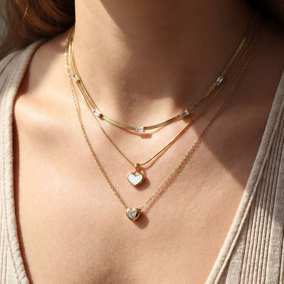 Wholesale Light Luxury Love Heart Titanium Steel Goldplated Snake Chain Necklace For Women