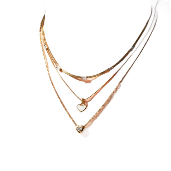 Wholesale Light Luxury Love Heart Titanium Steel Goldplated Snake Chain Necklace For Women