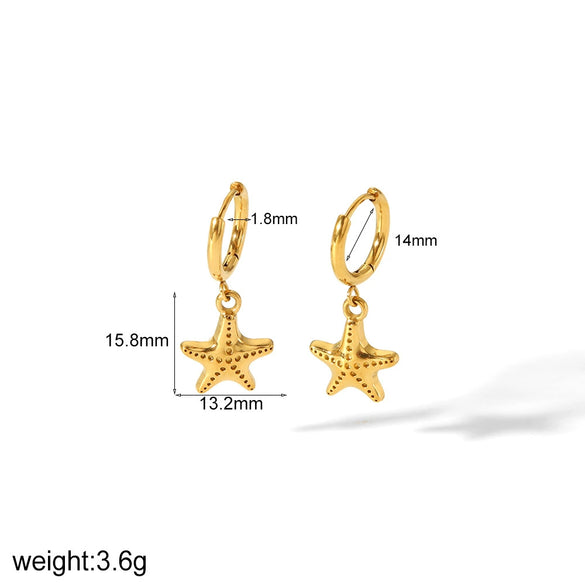 Wholesale Light Luxury Marine Series Stainless Steel Shell Earrings With 18K Gold Starfish Design Electroplated For Women