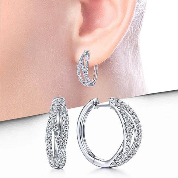 Wholesale Light Luxury Micro Inlay Zircon Geometric Cross Copper Earrings For Women