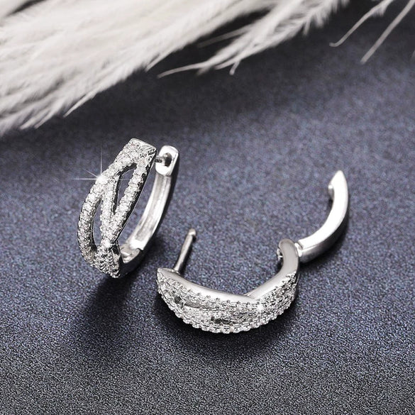 Wholesale Light Luxury Micro Inlay Zircon Geometric Cross Copper Earrings For Women