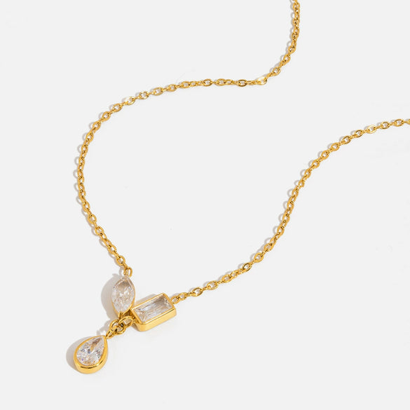 Wholesale Light Luxury Minimalist Geometric Drop Shape Zircon Stainless Steel Plated Jewelry Necklaces And Earrings For Women