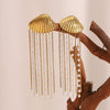 Wholesale Light Luxury Minimalist Geometric Stainless Steel Electroplated 18K Gold Imitation Pearl Chain Tassel Shell Women's Earrings