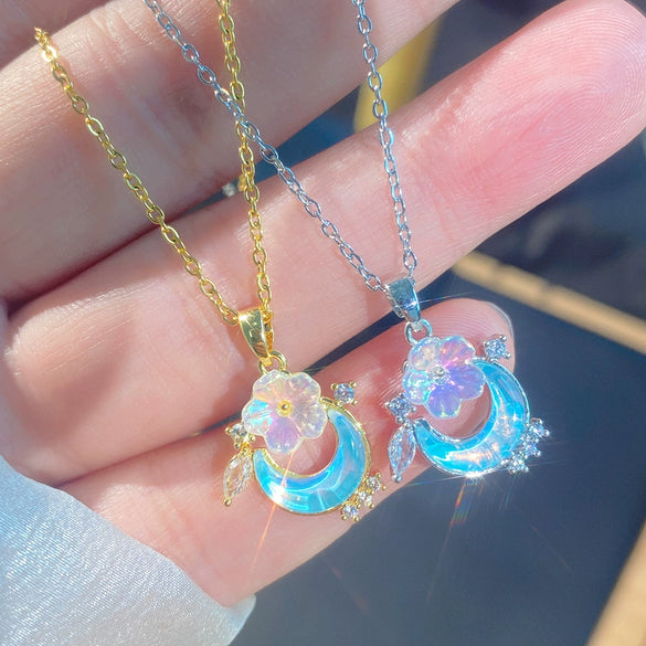 Wholesale Light Luxury Minimalist Moon Pattern Zircon Inlaid Titanium Steel And Copper Oshaped Chain Necklace For Women