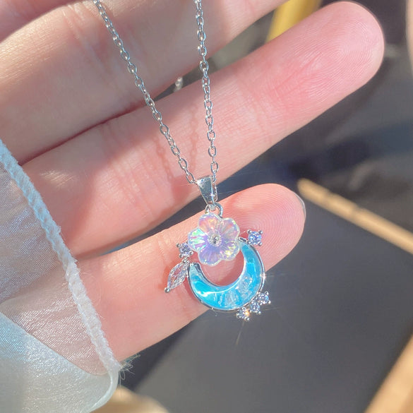 Wholesale Light Luxury Minimalist Moon Pattern Zircon Inlaid Titanium Steel And Copper Oshaped Chain Necklace For Women