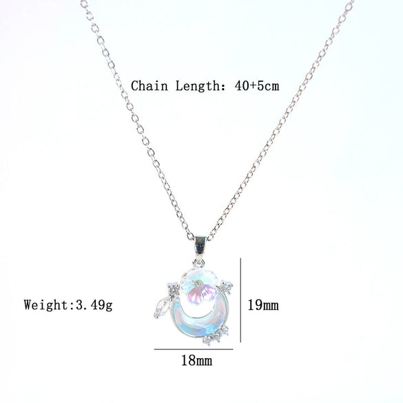 Wholesale Light Luxury Minimalist Moon Pattern Zircon Inlaid Titanium Steel And Copper Oshaped Chain Necklace For Women