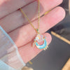 Wholesale Light Luxury Minimalist Moon Pattern Zircon Inlaid Titanium Steel And Copper Oshaped Chain Necklace For Women