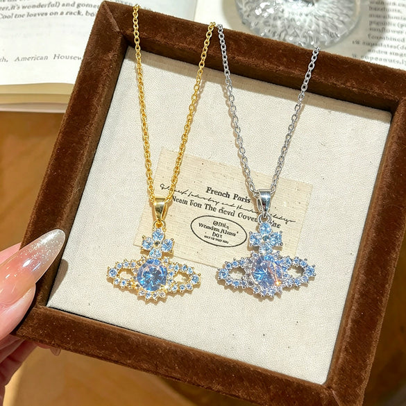 Wholesale Light Luxury Minimalist Planet Pattern Zirconia Inlaid Titanium Steel Oshaped Chain Necklace For Women