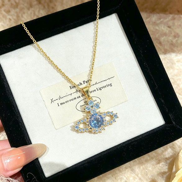 Wholesale Light Luxury Minimalist Planet Pattern Zirconia Inlaid Titanium Steel Oshaped Chain Necklace For Women