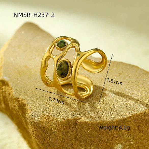 Wholesale Light Luxury Morandi Color Hollow Open Nonfading Women's Ring Stainless Steel Electroplated