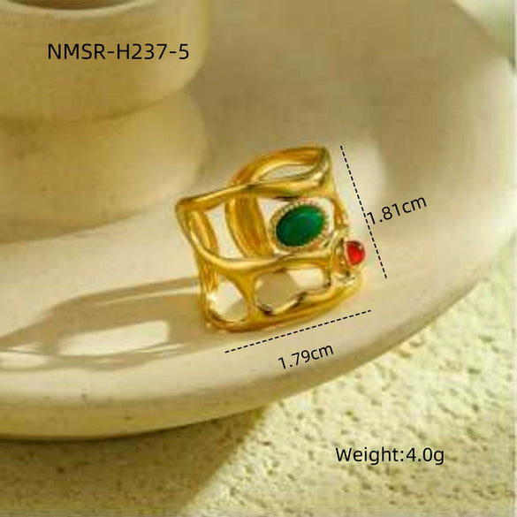 Wholesale Light Luxury Morandi Color Hollow Open Nonfading Women's Ring Stainless Steel Electroplated