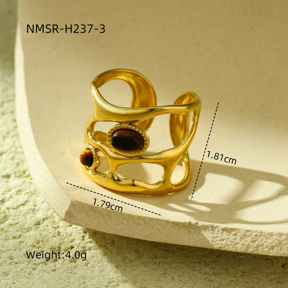 Wholesale Light Luxury Morandi Color Hollow Open Nonfading Women's Ring Stainless Steel Electroplated