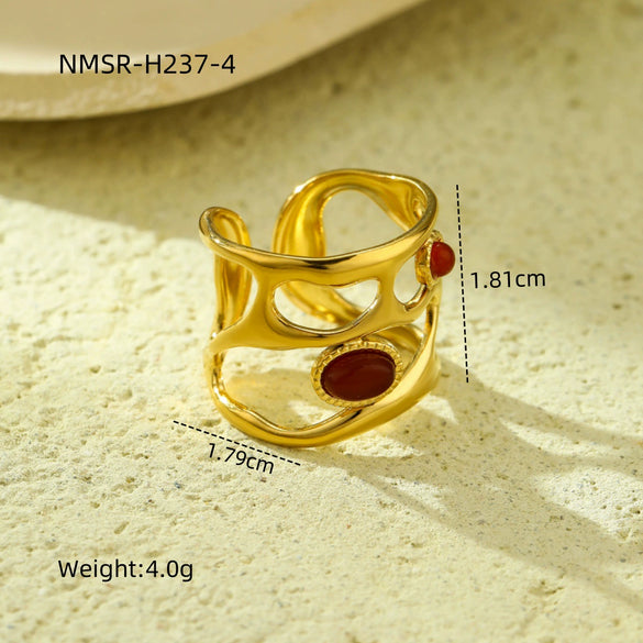 Wholesale Light Luxury Morandi Color Hollow Open Nonfading Women's Ring Stainless Steel Electroplated