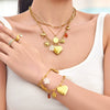 Wholesale Light Luxury Multielement Heart Pendant Necklace And Bracelet Set For Women 18K Goldplated Titanium Steel