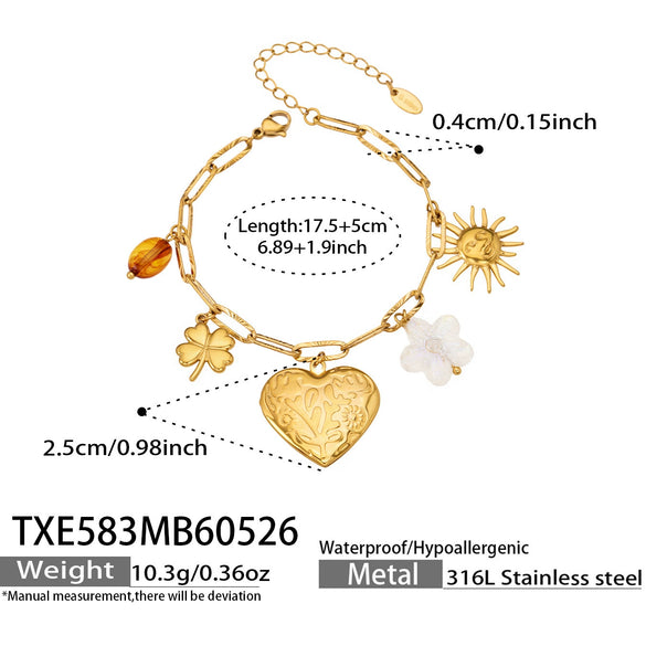 Wholesale Light Luxury Multielement Heart Pendant Necklace And Bracelet Set For Women 18K Goldplated Titanium Steel