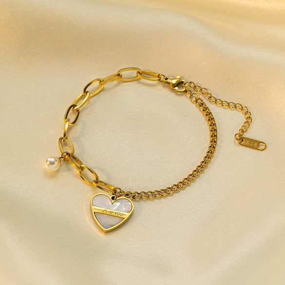 Wholesale Light Luxury Natural Heart Geometric Electroplated Titanium Steel Women's Bracelet