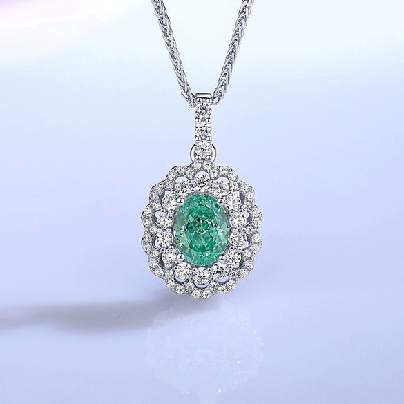 Wholesale Light Luxury Necklace 925 Silver Geometric Oval Pendant With Diamond Design