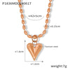 Wholesale Light Luxury Niche Design Heart Shaped Titanium Steel Rice Bead Necklace Electroplated 18K Gold For Women