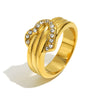 Wholesale Light Luxury Niche Geometric Heart Shaped Stainless Steel 18K Gold Plated Diamondstudded Casting Ring For Women