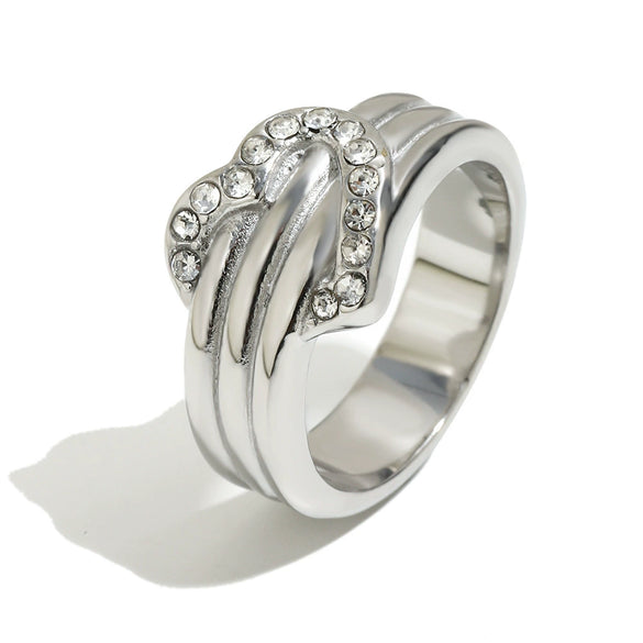 Wholesale Light Luxury Niche Geometric Heart Shaped Stainless Steel 18K Gold Plated Diamondstudded Casting Ring For Women
