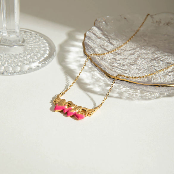 Wholesale Light Luxury Niche Letter Wings Oil Drop Pendant Stainless Steel Necklace For Women With Electroplating