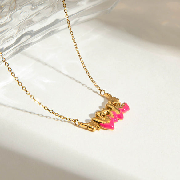 Wholesale Light Luxury Niche Letter Wings Oil Drop Pendant Stainless Steel Necklace For Women With Electroplating