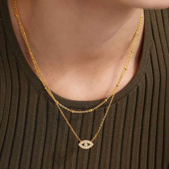 Wholesale Light Luxury Niche 316L Stainless Steel Zircon Multilayer Clavicle Necklace And Bracelet With Electroplating For Women