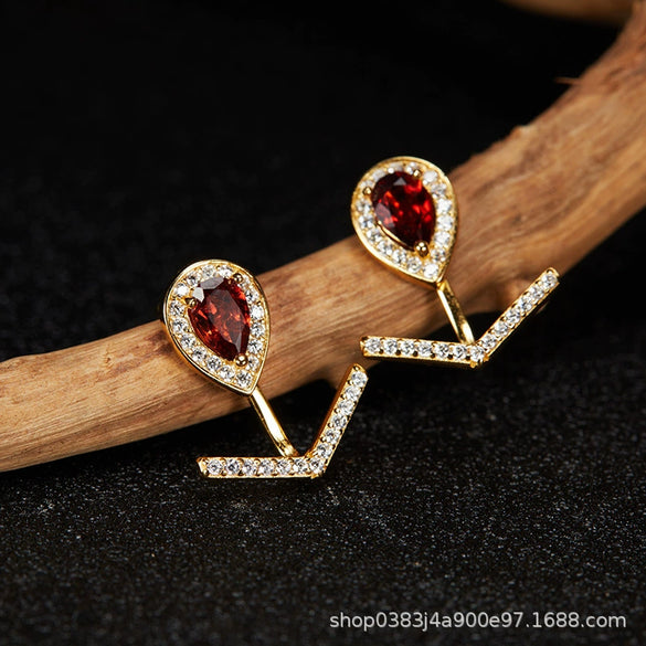 Wholesale Light Luxury Niche Style Vshaped Geometric Silver 925 Sterling Silver Plated 18K Gold Ring Set With Gems Jewelry Accessories